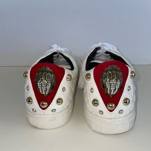Kurt Geiger Quilted Leather Sneakers in White with Red, Pearl, and Gold Accents
